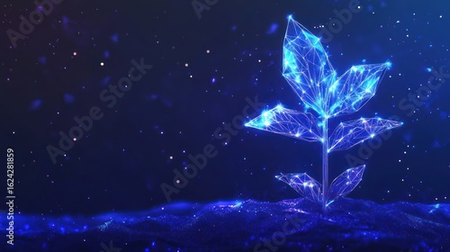Futuristic digital plant growth on sparkling abstract background symbolizing innovation