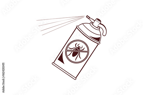 Silhouette of an insecticide spray can with a fly symbol spraying a fine mist isolated on white background