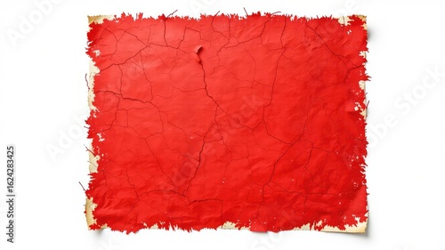 Wallpaper Mural Cracked and textured red dyed paper with ragged edges, laid flat on a solid white surface creating a strong graphic design element Torontodigital.ca