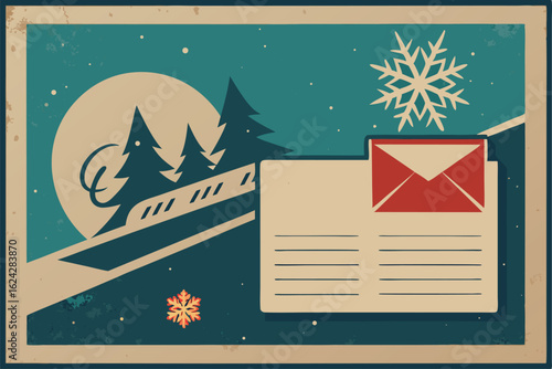 vintage wallpaper with faded christmas postcards  .eps