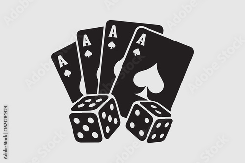  playing cards and dice silhouette  vector