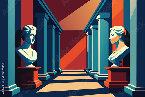 wall reliefs and busts in ancient style interior   (3).eps