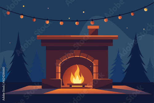 warm glowing fireplace background with twinkling .eps