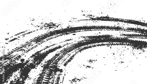 Curved Grunge Tire Track Splatter Dust Vector Illustration on Curved Grunge Splatter Effect dust vector design Grunge Print Illustration on White Background