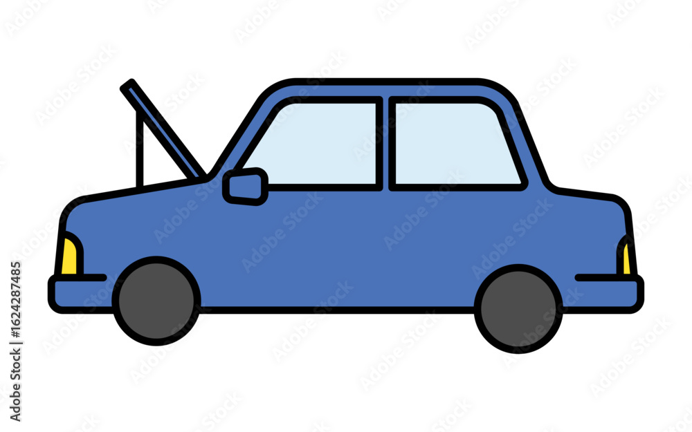 Fototapeta premium line icon of sedan car with open hood showing engine maintenance
