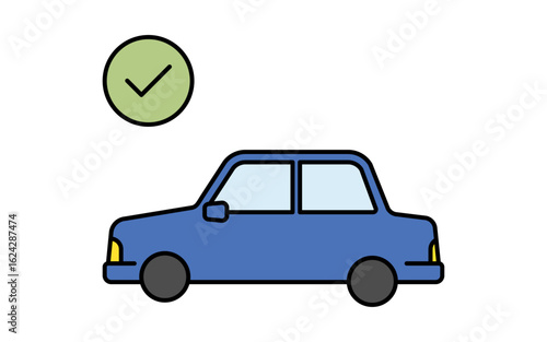 line icon of sedan car with check mark indicating inspection passed