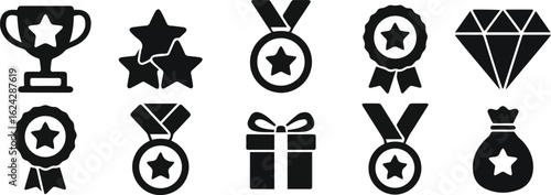 Award Icon Vector – Trophy, Medal, Certificate Symbol for Achievement and Recognition