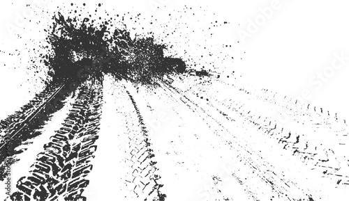 Abstract Grunge Tire Skid Mark Vector Texture on Transparent Background