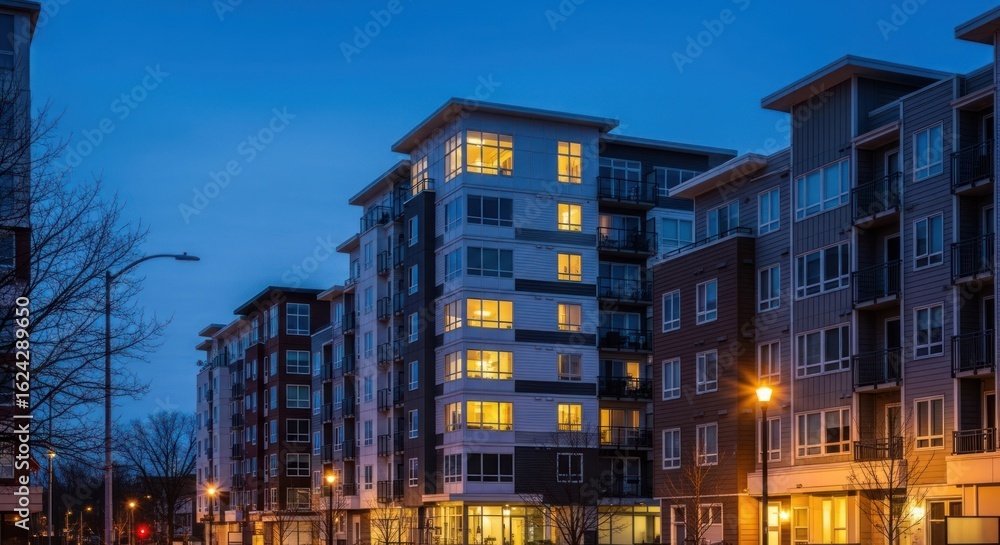 Fototapeta premium Modern apartment buildings at twilight (1)