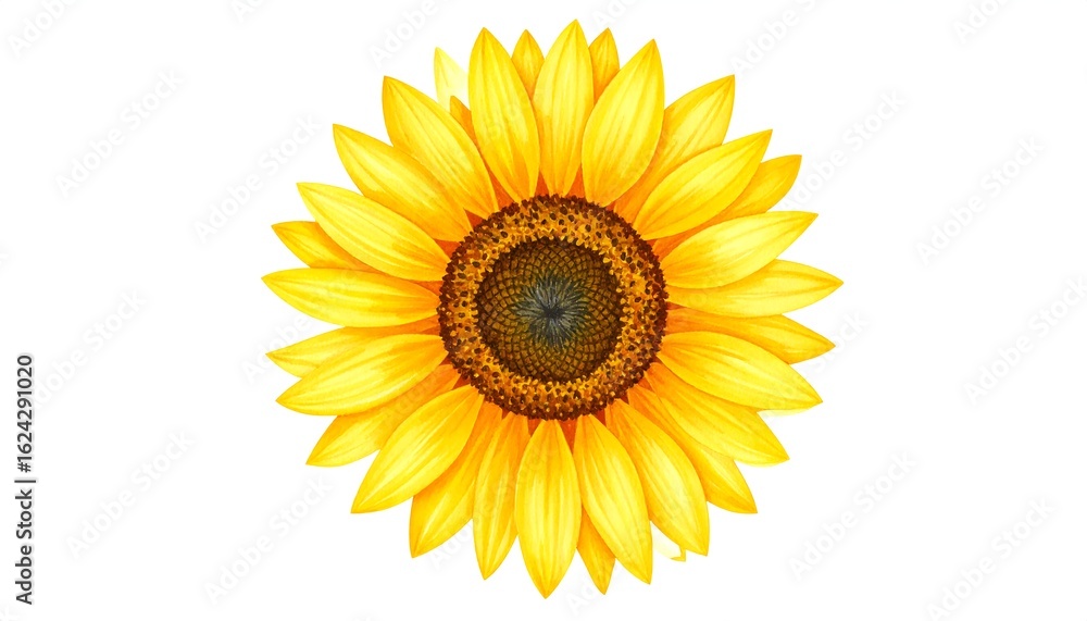 Fototapeta premium Watercolor Sunflower: Detailed Illustration of a Bright Yellow Flower on White Background