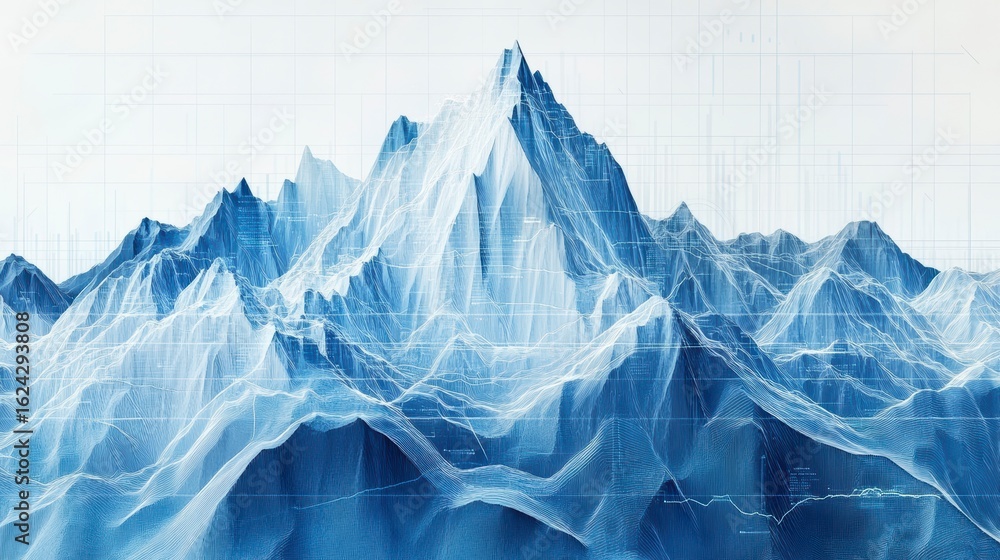 Obraz premium Abstract blue mountain range with grid overlay.