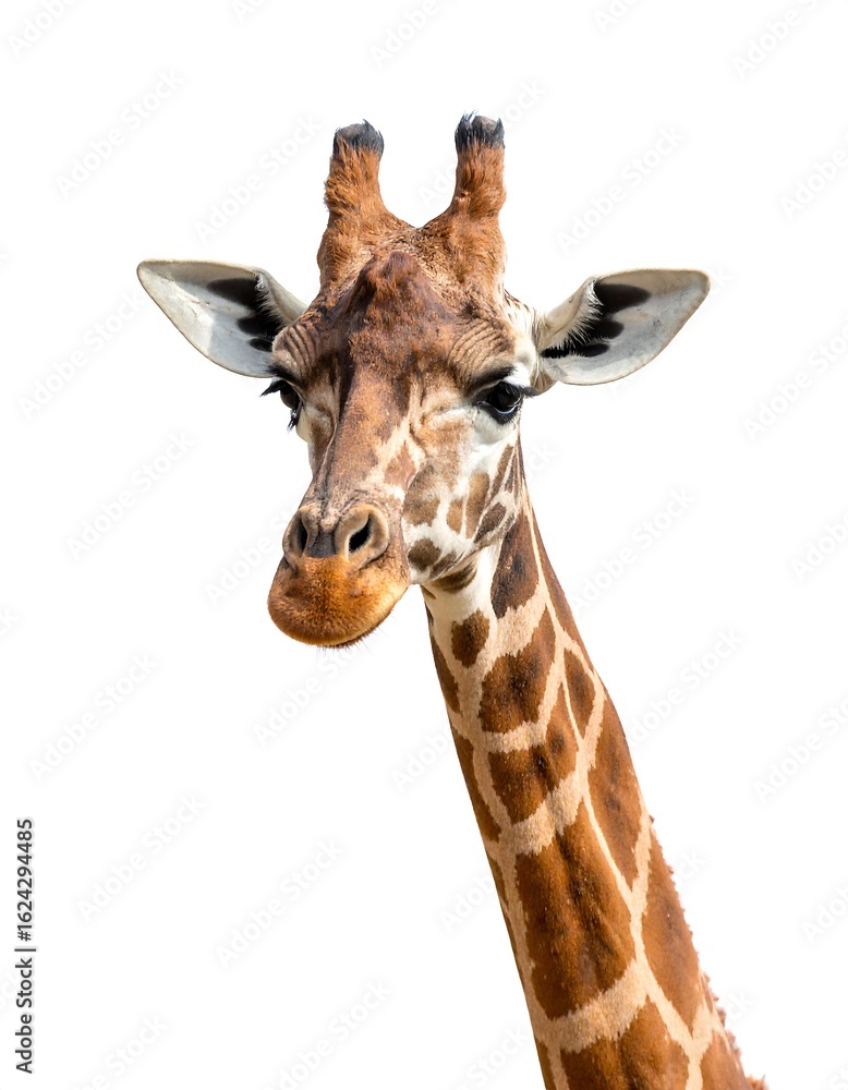 Fototapeta premium Close-up of a giraffe's head and neck against a white background (3)