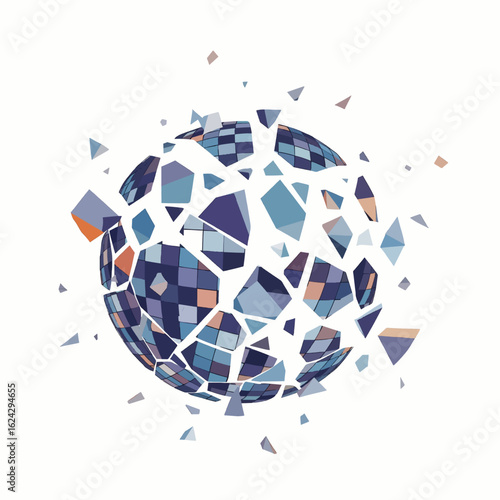 Broken Disco Ball with Scattered Pieces Vector