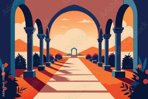 wedding venue landscaping with arches and flowers .eps