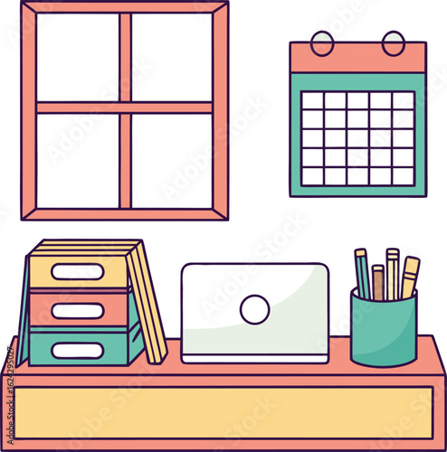 Vector illustration of homeschool desk organization.