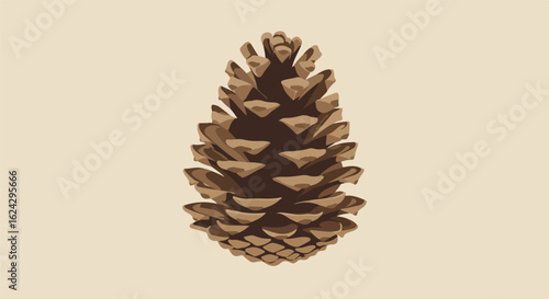 Graphic pine cone illustration on neutral background, design element