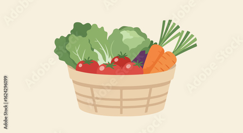 Vegetables in basket on light background, for healthy eating or farmers market uses
