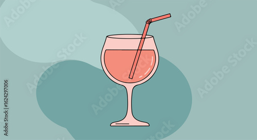 Graphic of a cocktail with straw, in a stylized background, to illustrate beverages