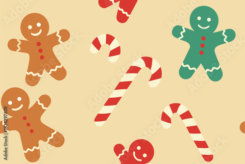 whimsical holiday wallpaper with gingerbread men  .eps