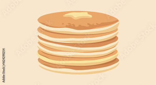 Stacked pancakes with butter in simple background for cookbook or menu illustration