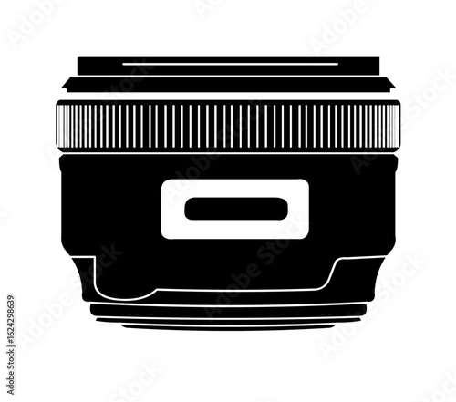 Silhouette of a photographic lens, showcasing its cylindrical body and details.