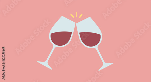 Wine glasses toasting, sparkling on a pink background for invitation use