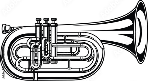 Detailed black and white illustration of a euphonium musical instrument silhouette