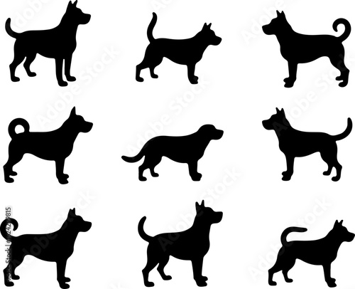  Dog Silhouettes in Various Poses vector bundle