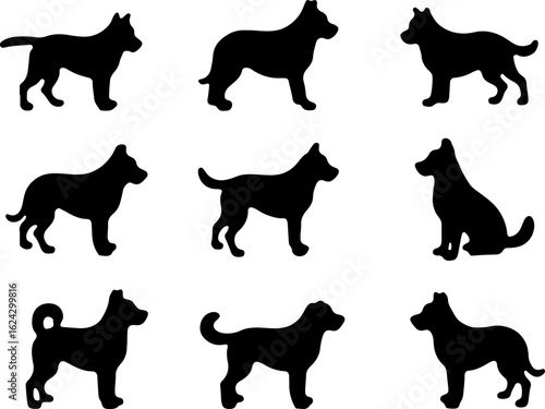  Dog Silhouettes in Various Poses vector bundle