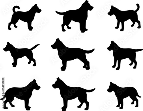  Dog Silhouettes in Various Poses vector bundle