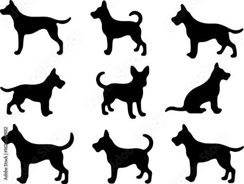  Dog Silhouettes in Various Poses vector bundle