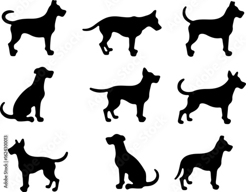  Dog Silhouettes in Various Poses vector bundle