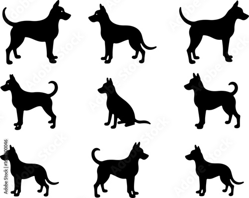  Dog Silhouettes in Various Poses vector bundle