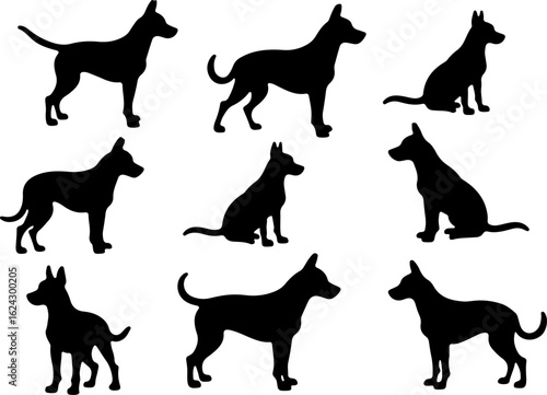  Dog Silhouettes in Various Poses vector bundle