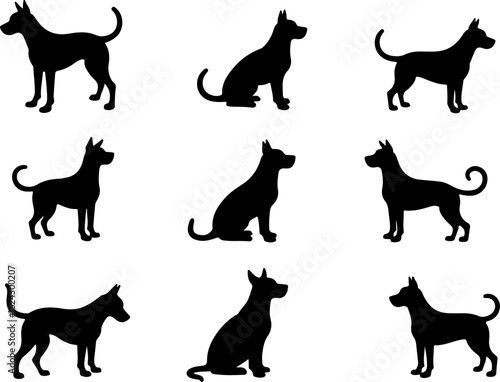 Dog Silhouettes in Various Poses vector bundle