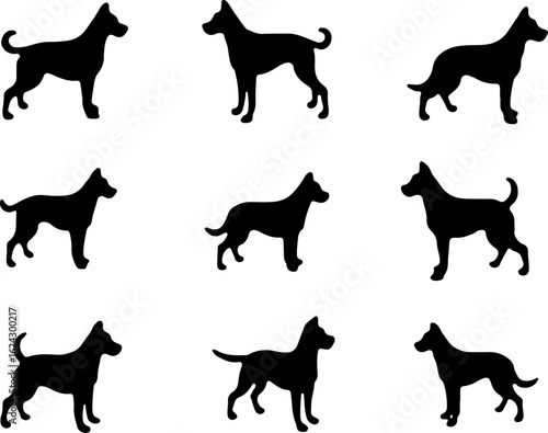  Dog Silhouettes in Various Poses vector bundle