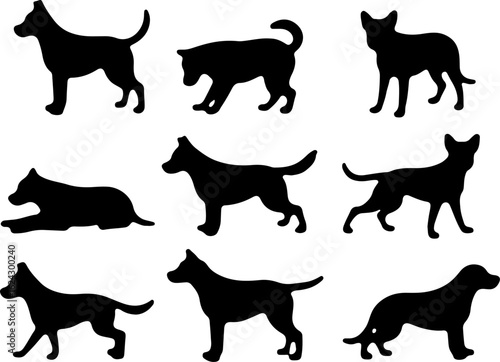  Dog Silhouettes in Various Poses vector bundle