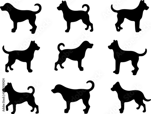  Dog Silhouettes in Various Poses vector bundle