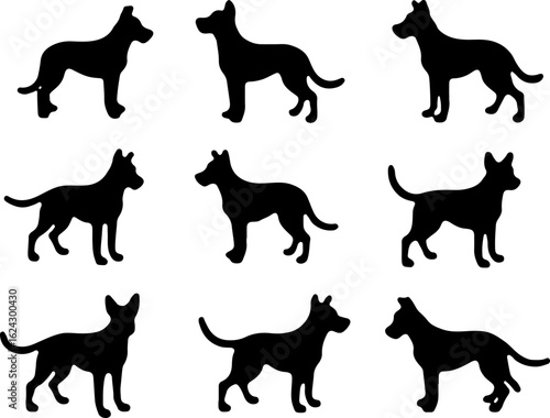  Dog Silhouettes in Various Poses vector bundle
