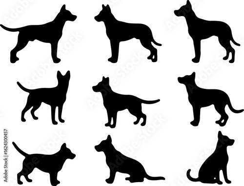  Dog Silhouettes in Various Poses vector bundle