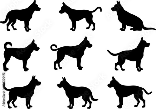  Dog Silhouettes in Various Poses vector bundle