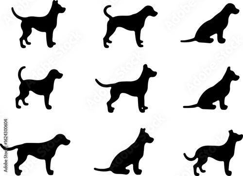  Dog Silhouettes in Various Poses vector bundle