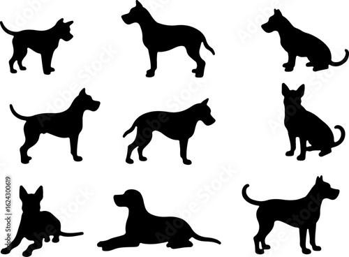  Dog Silhouettes in Various Poses vector bundle