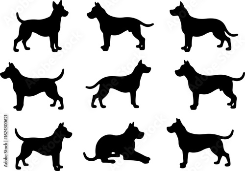  Dog Silhouettes in Various Poses vector bundle