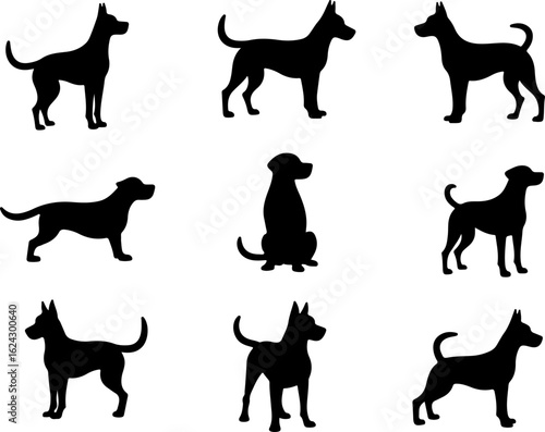  Dog Silhouettes in Various Poses vector bundle