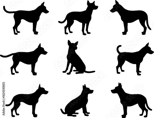  Dog Silhouettes in Various Poses vector bundle