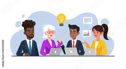 Diverse business team brainstorming ideas. Perfect for websites, presentations, and marketing materials.
