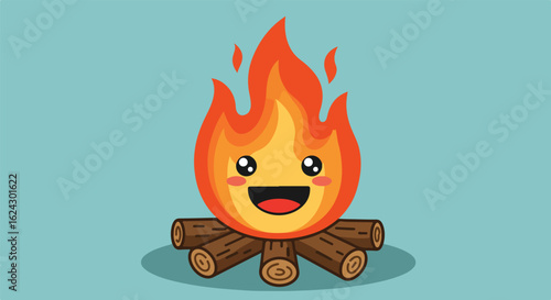 Smiling Campfire Cartoon Character Illustration on a Plain Background