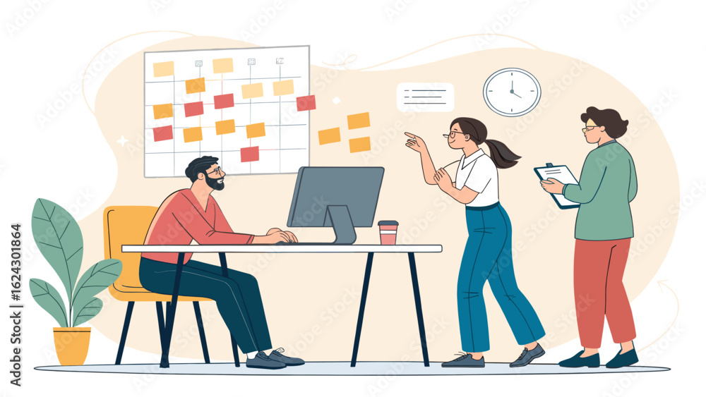 Fototapeta premium Teamwork and Collaboration: Illustration of colleagues discussing project, perfect for business presentations.