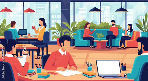 Modern Coworking Space Illustration: Ideal for Website Banners, Brochures, and Marketing Materials